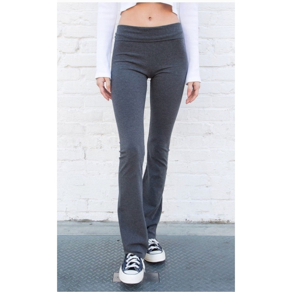 Brandy Melville Yoga Pants Womens Foldover Waist One Size Grey Cotton Flare Y2K